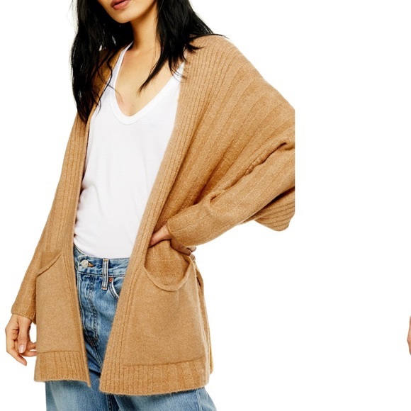 Topshop Sweaters - TOP SHOP Camel Open Long Cardigan Sweater MEDIUM